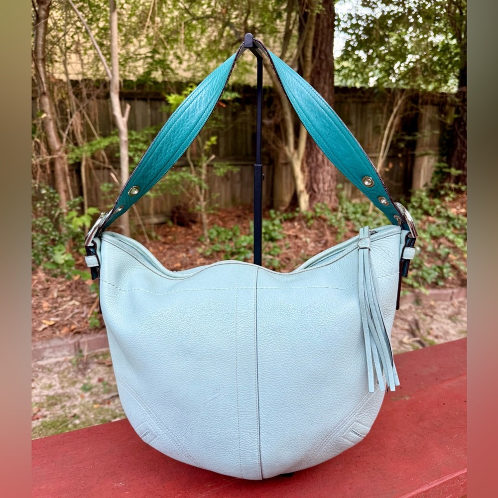 Vintage Coach Soho Hobo Sky Blue Pebbled Leather w/ Teal Strap